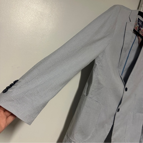 SAVILE ROW CO maddox stripped Blue cotton Blazer Men’s size 42L - Picture 5 of 7